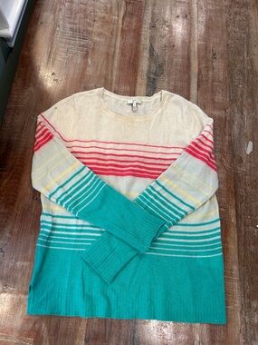 VTG Joie Cashmere Striped Sweater in Ivory, Coral & Teal